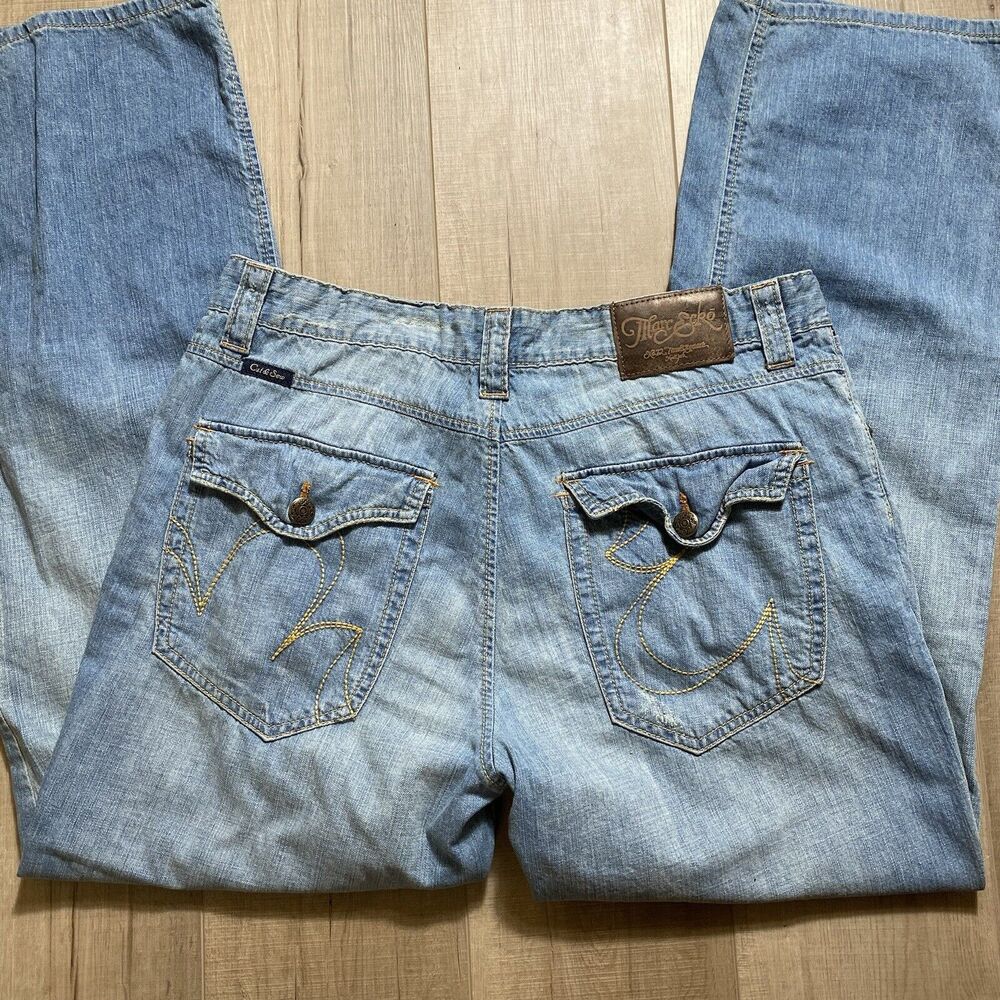 VTG Marc Ecko Unltd Men's 36x32 Blue Baggy Embroidered Pockets 2000s Y2K Jeans